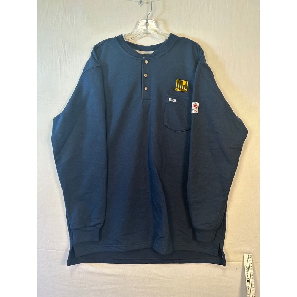 Tyndale FRMC Flame Resistant Henley Sweatshirt Mens XL Navy Blue M.J. Electric